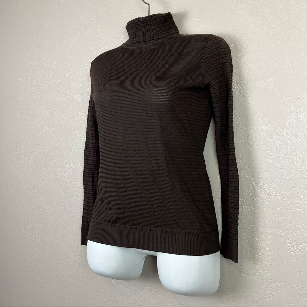 5 for $30 Etcétera women long sleeve turtleneck brown stretch blouse size M - Picture 3 of 14